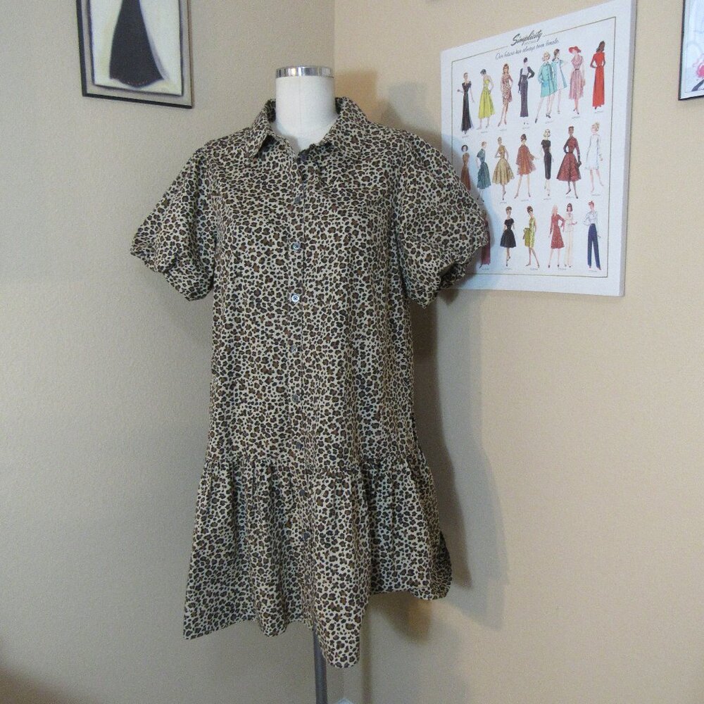 Women's J.Crew Outlet Leopard Shirtdress w/Bubble Short Sleeves Size 12